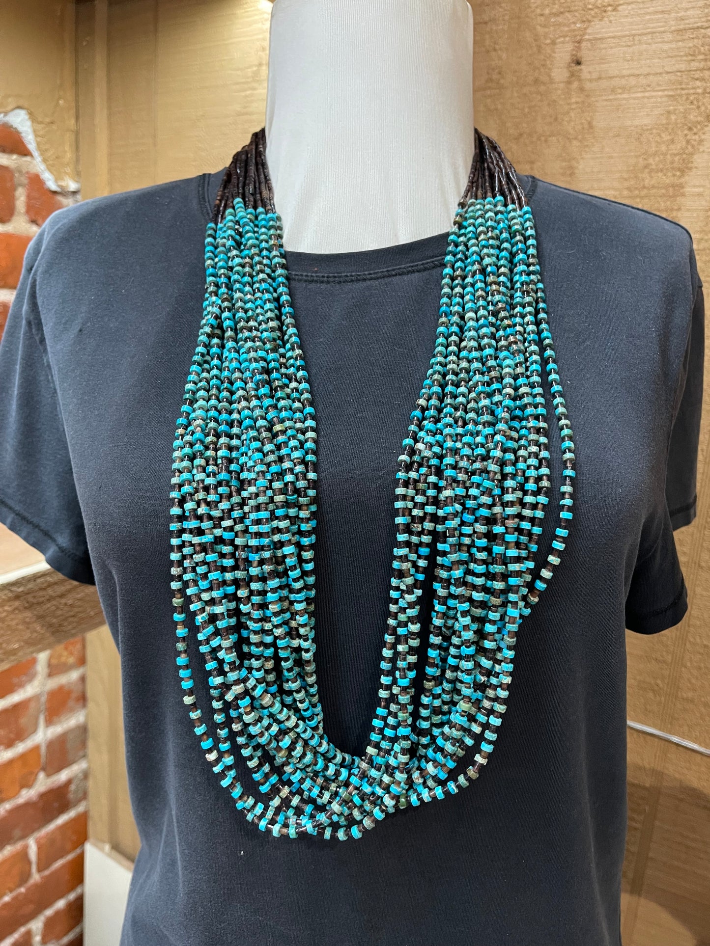 20 Strand Turquoise Heishi Bead and Pen Shell Bead Necklace
