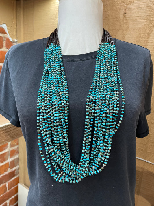 20 Strand Turquoise Heishi Bead and Pen Shell Bead Necklace