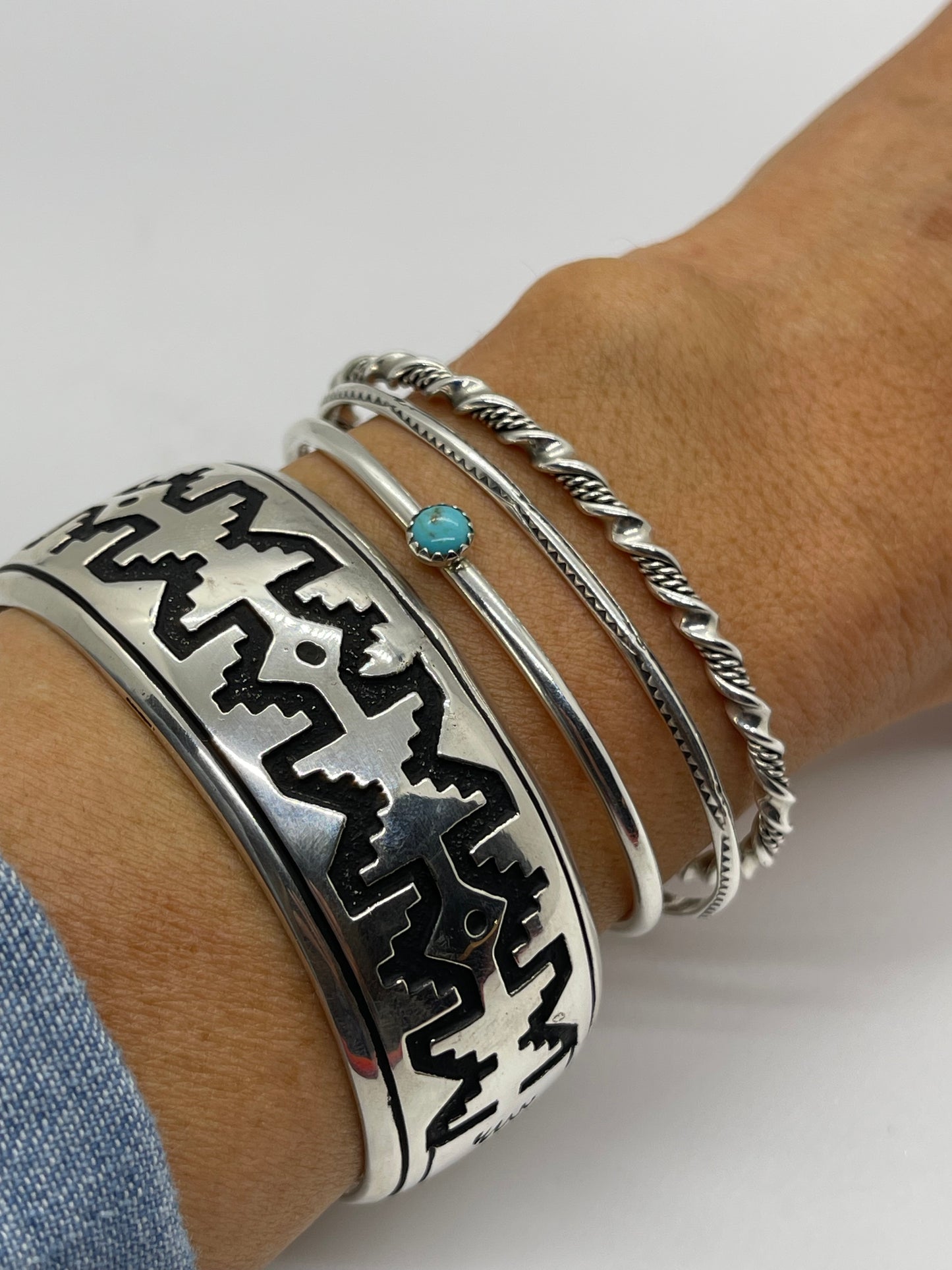 6"-7 1/4" Stamped Sterling Silver Cuff by Tommy and Rose Singer, Navajo