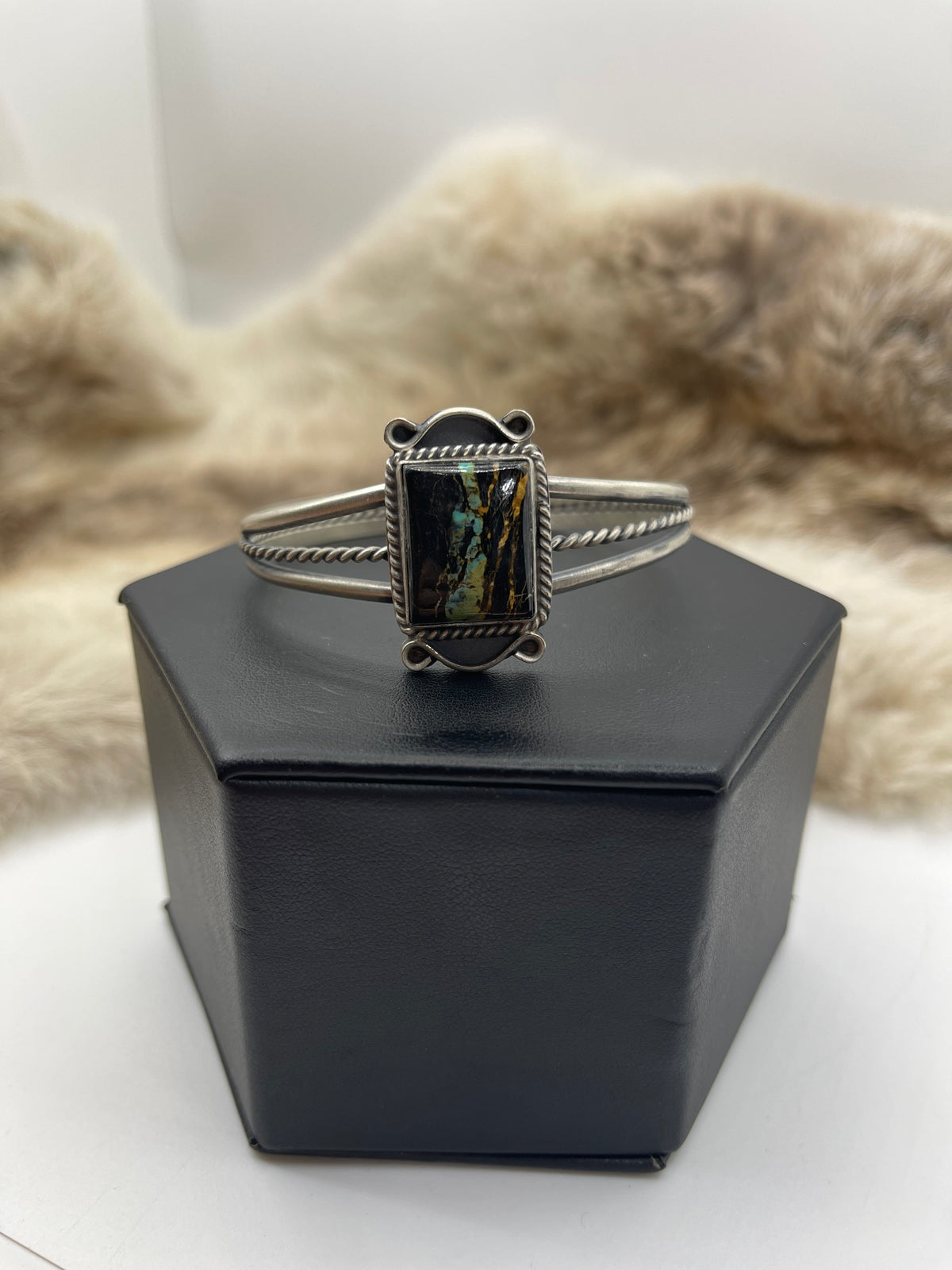 6”-8” Blackjack Turquoise Cuff by Thompson Piaso, Navajo