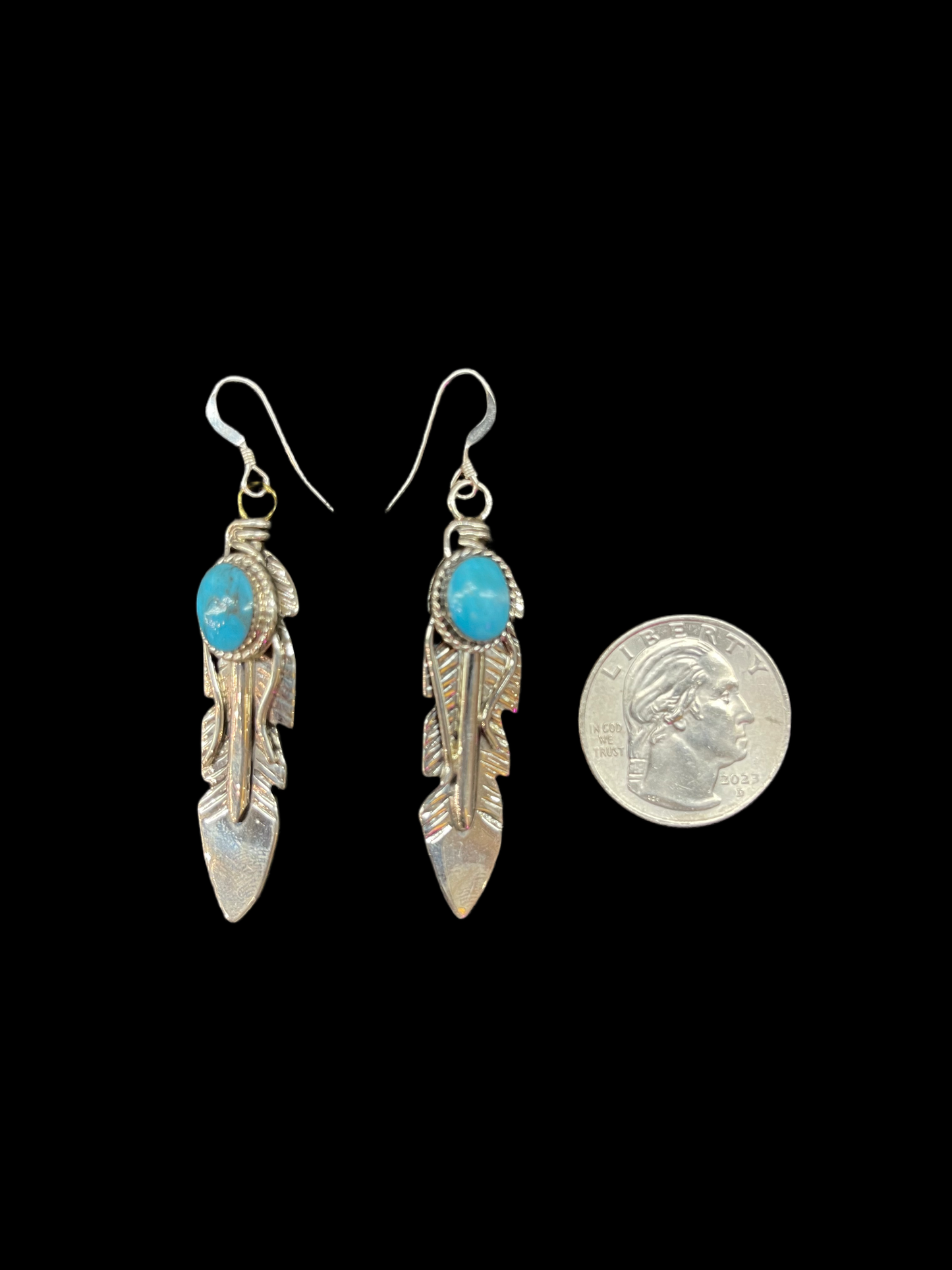 Feather Dangles with Kingman Turquoise by Gilbert Smith, Navajo