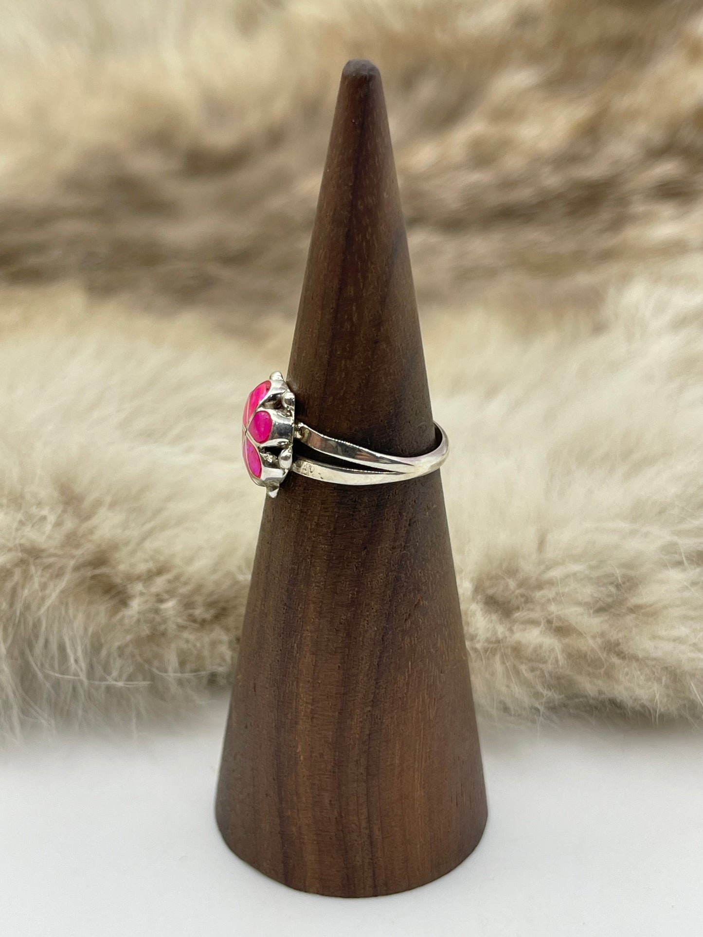 5.0 Hot Pink Opal Ring by Bernadette Hattie, Zuni