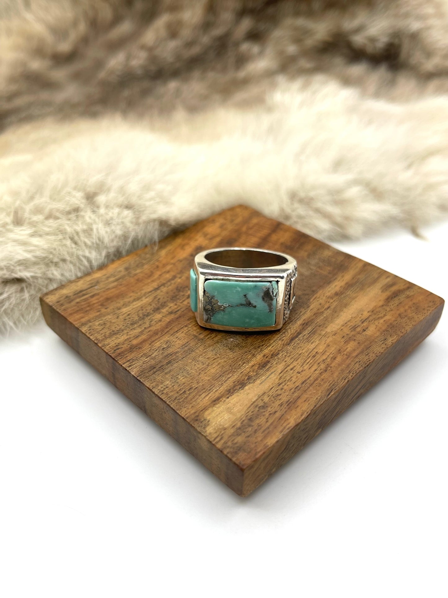 10.0 Turquoise Heavy Silver Ring by Bevis Tsadaisi, Zuni