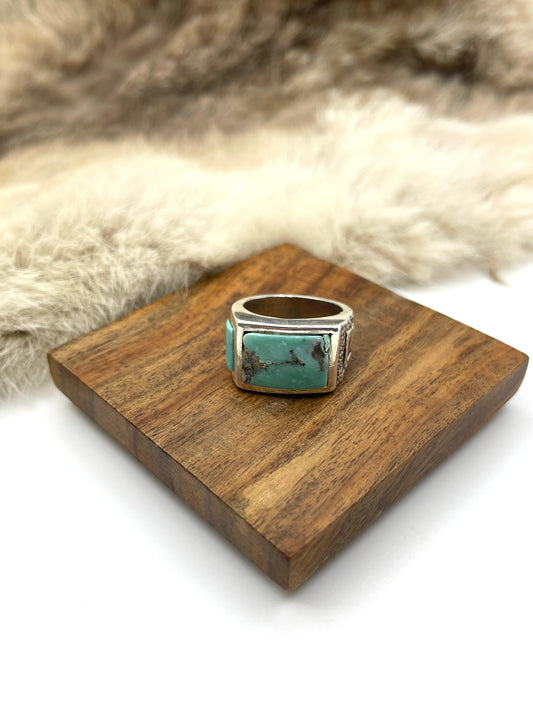 10.0 Turquoise Heavy Silver Ring by Bevis Tsadaisi, Zuni