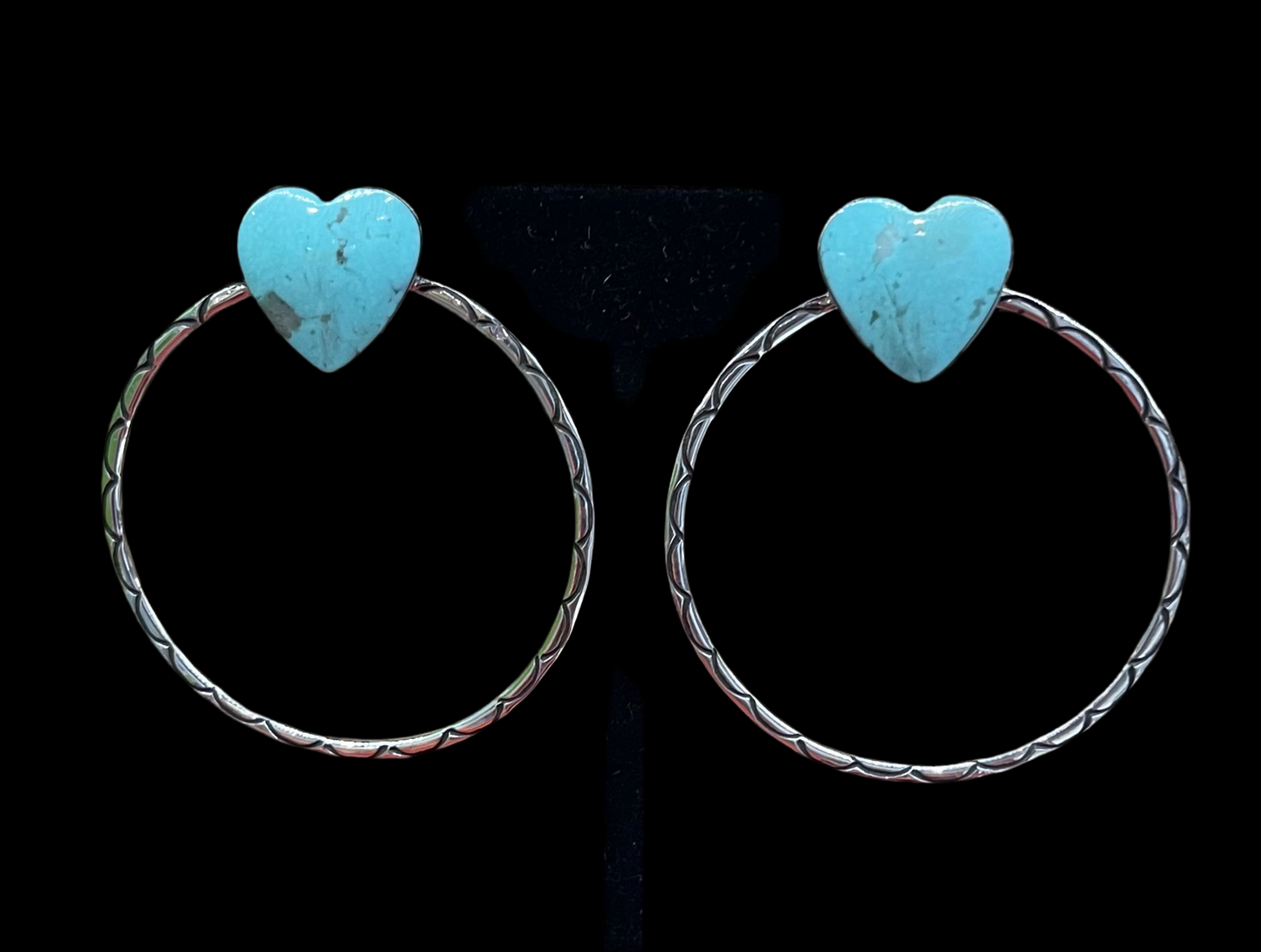 Kingman Turquoise Heat Post Hoops by Sarah Yazzie, Navajo