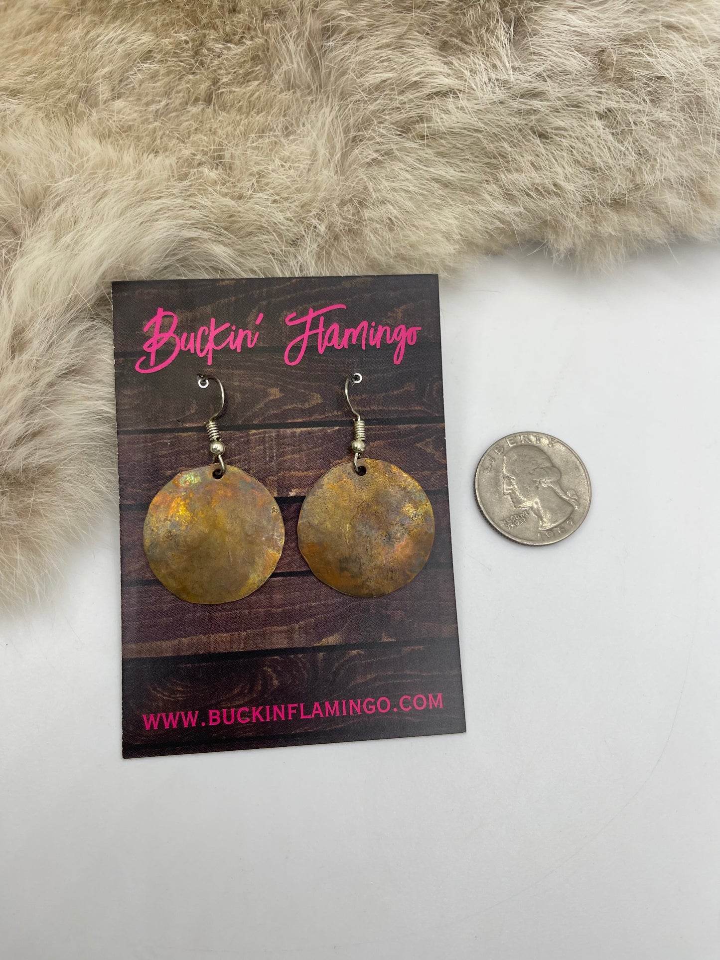Copper Rounds on Hook Earrings by Ren McCulley, Seminole Creek