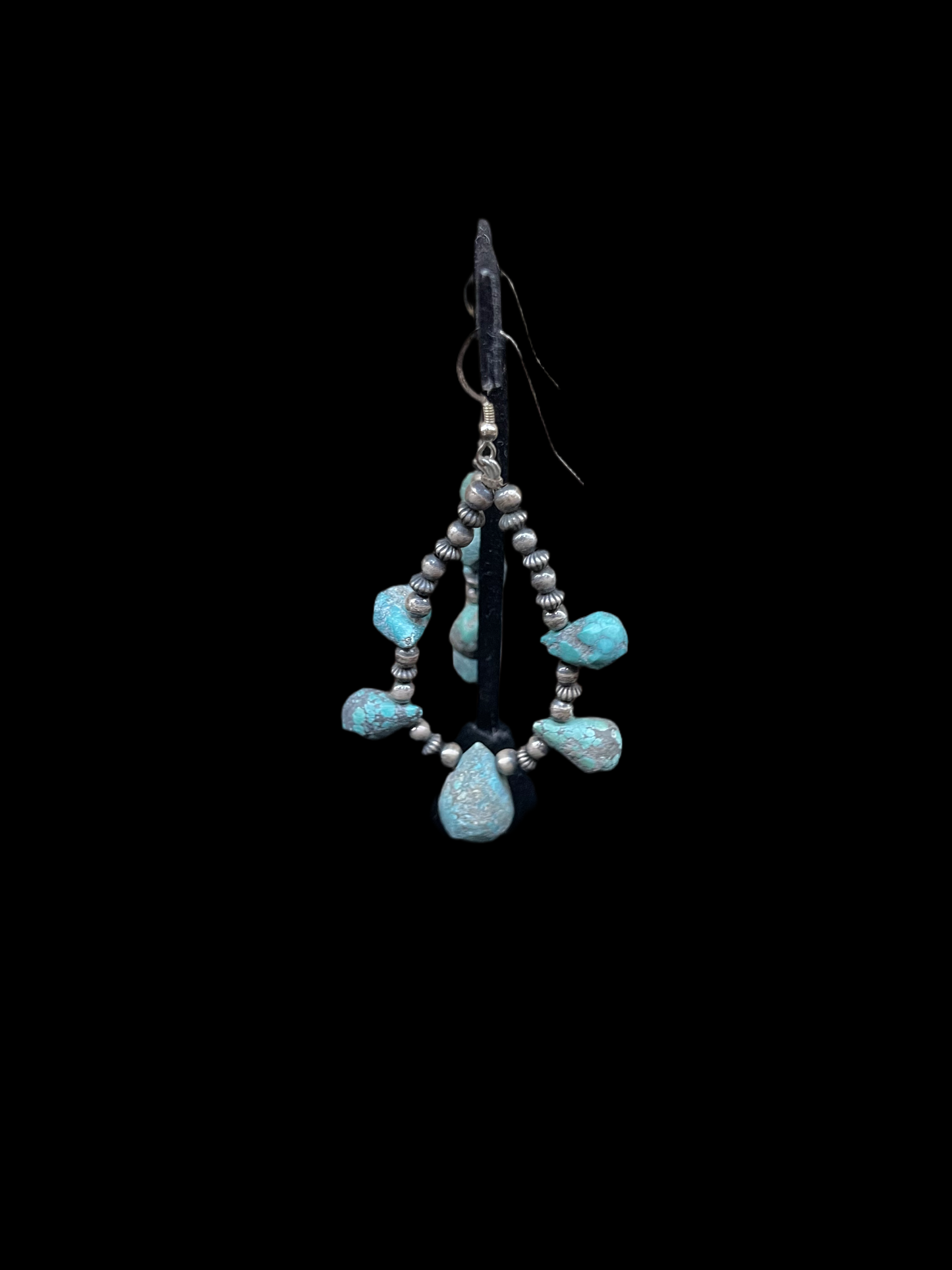 3mm Navajo Pearl and Turquoise Nugget Teardrop Dangle Earrings