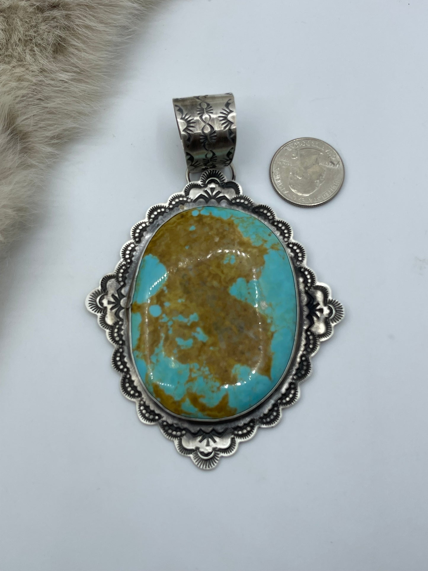 19.5mm Bale Kingman Turquoise Pendant by Rick Enriquez, Navajo