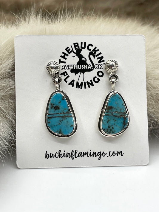 Turquoise Earrings by James Manygoats, Navajo