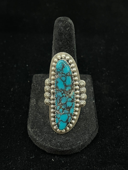 8.5 Kingman Web Turquoise Ring by J. Piaso, Navajo
