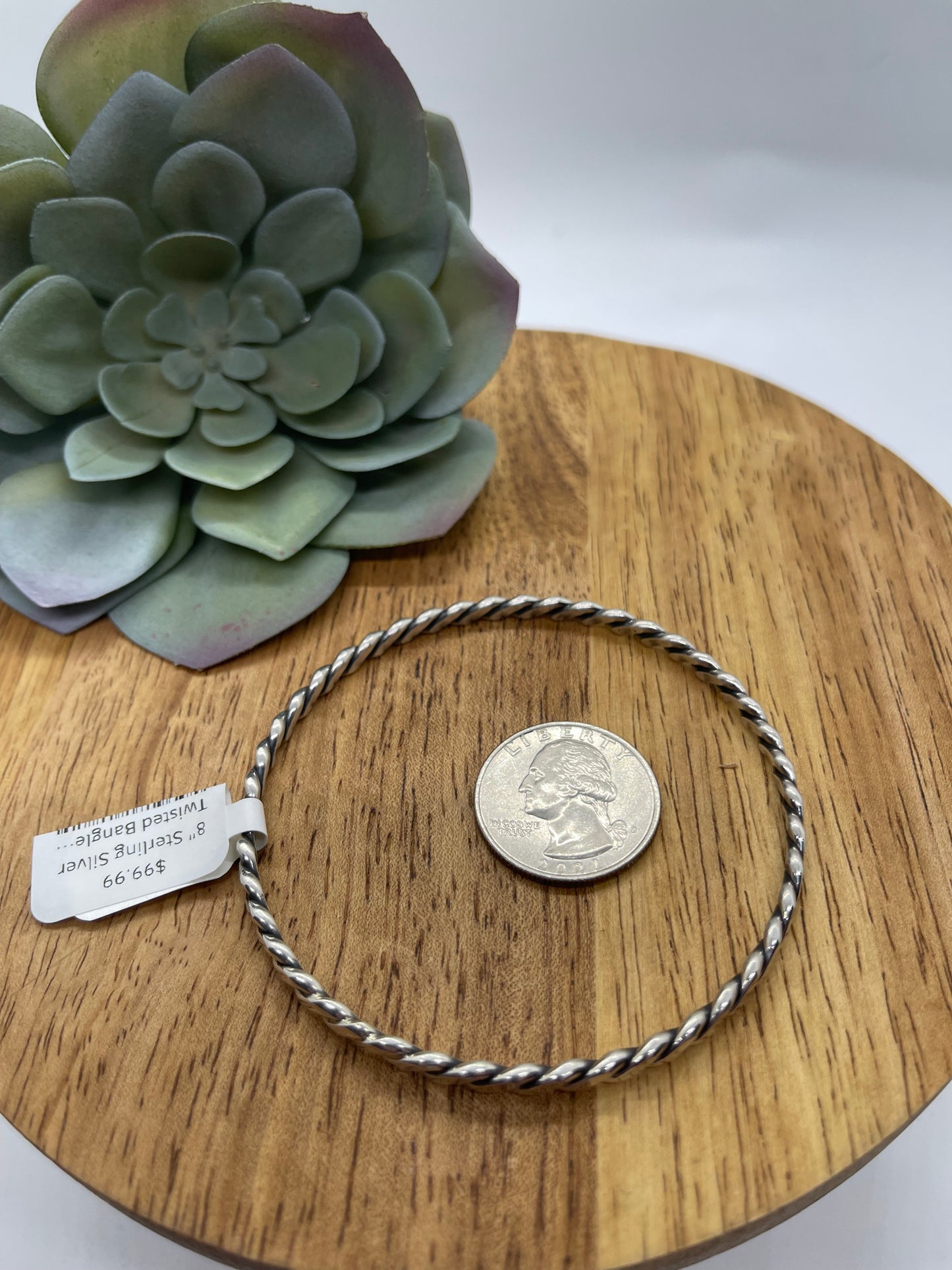 8.25" Sterling Silver Twisted Bangle by Elaine Tahe, Navajo