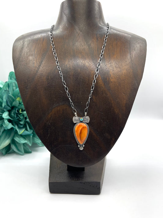 16" Spiny Oyster With Turquoise By Verley Betone, Navajo