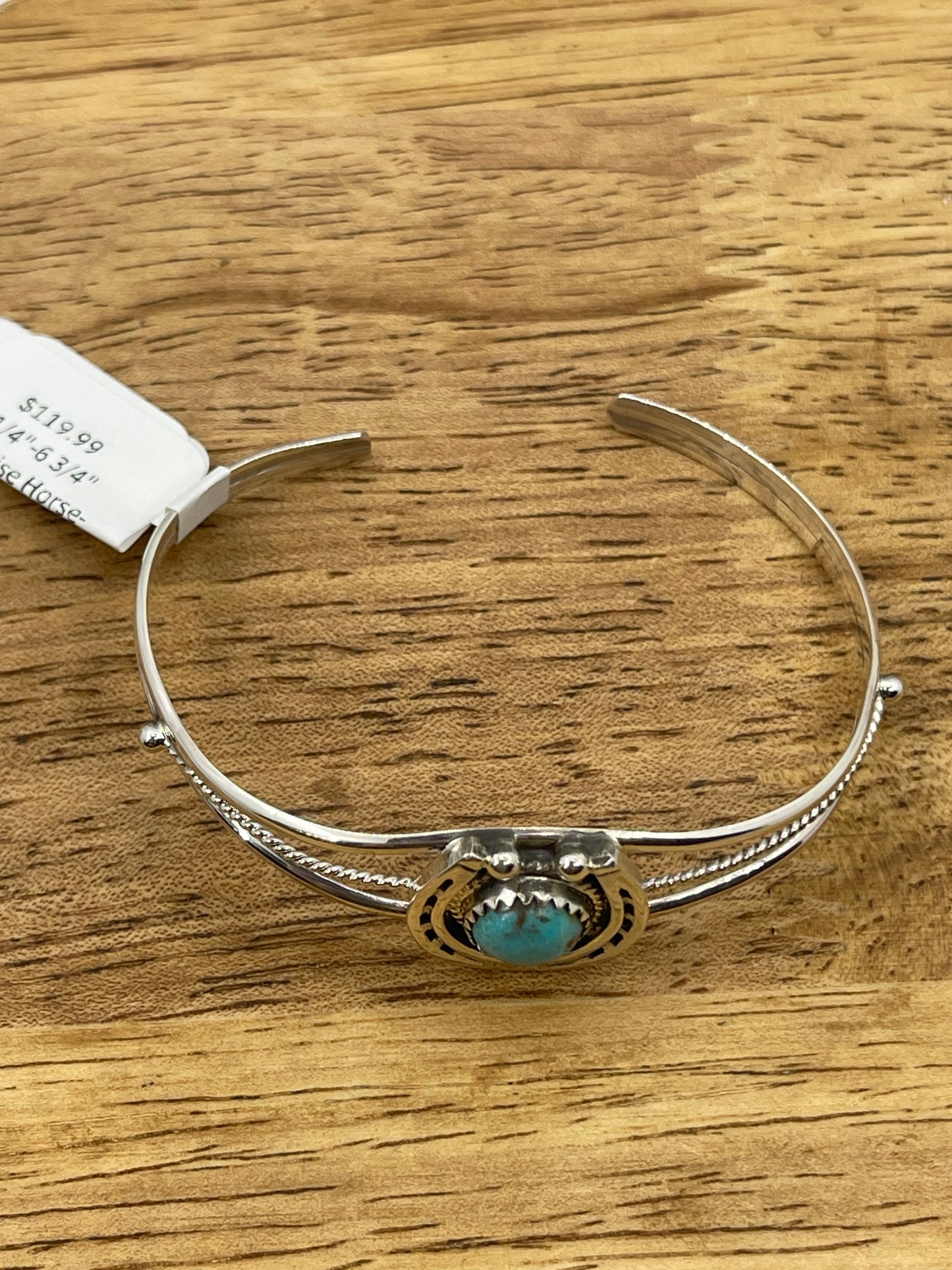 5 1/4"-6 3/4" Turquoise Horseshoe Cuff by Letricia Largo, Navajo