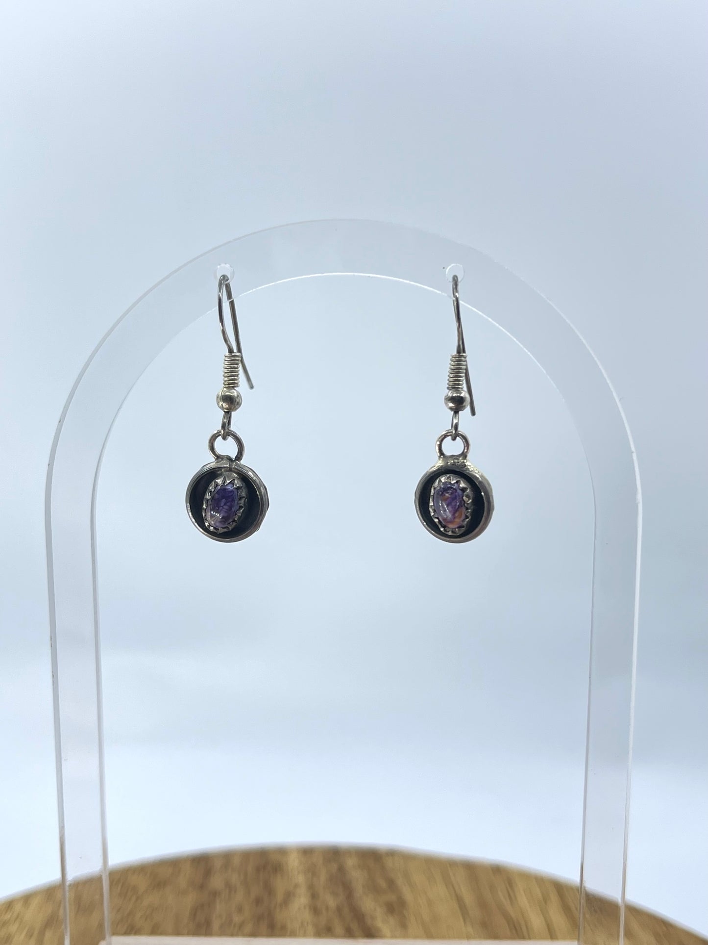 16" Purple Spiny Oyster Squash Blossom Necklace and Dangle Earrings By Phil Garcia, Navajo