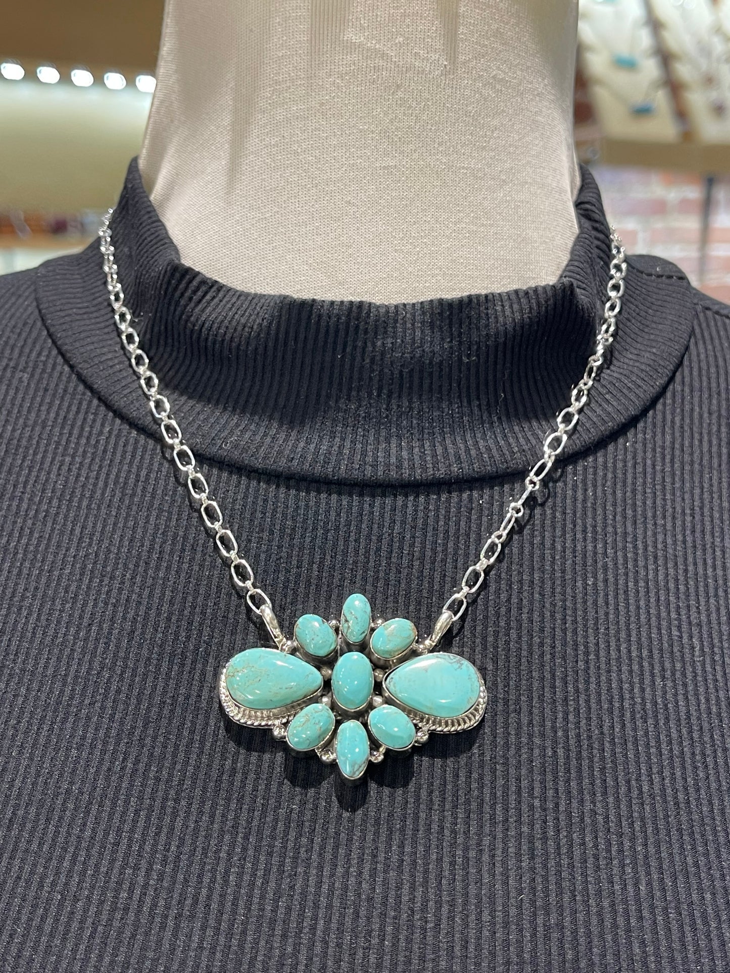 18" 9 Stone Turquoise Cluster Necklace