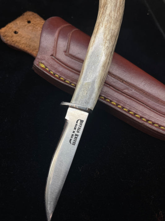 6 1/2" "Buffalo Knife" with Antler Handle Made in the USA