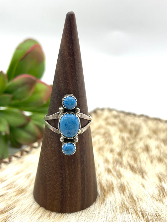 8.0 Denim Lapis 3 Stone Ring by Annette Martinez, Navajo