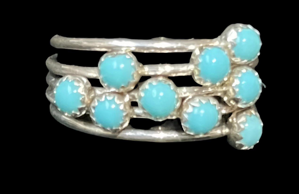 5.0 Cluster Turquoise Ring by Dorthy Yazzie, Navajo