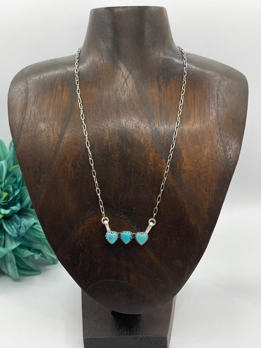 17'' Kingman Turquoise 3 Heart Bar Necklace