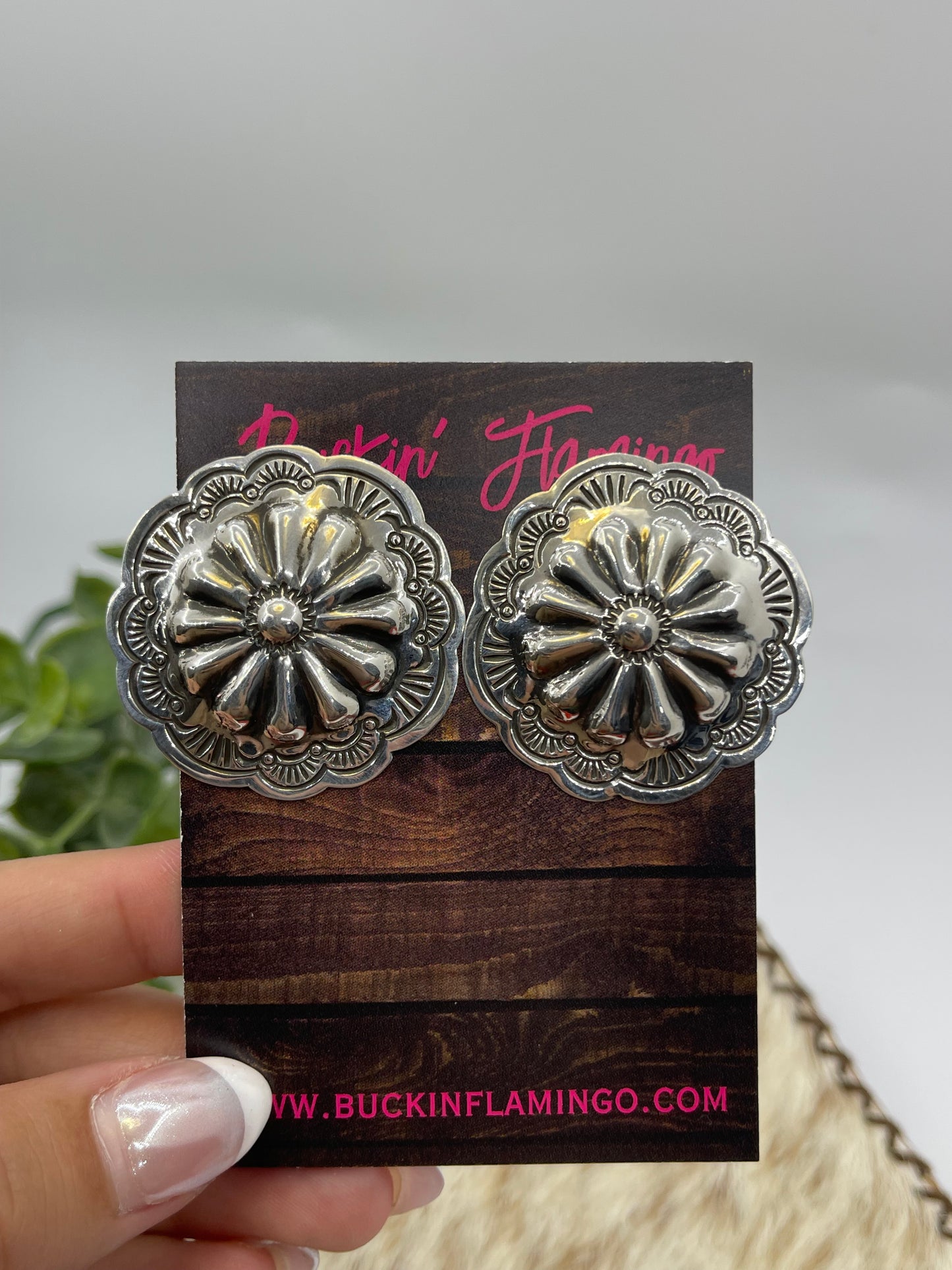 Silver Concho Post Earrings by Genevieve Blackgoat, Navajo
