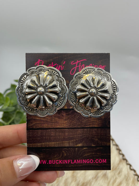 Silver Concho Post Earrings by Genevieve Blackgoat, Navajo