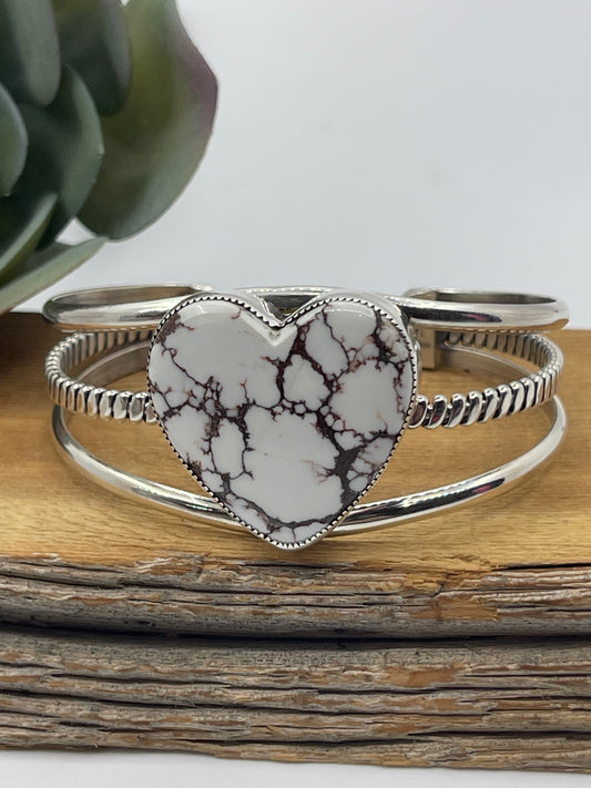 5 1/4"-7" Wild Horse Heart Cuff by Dvane Smith, Navajo