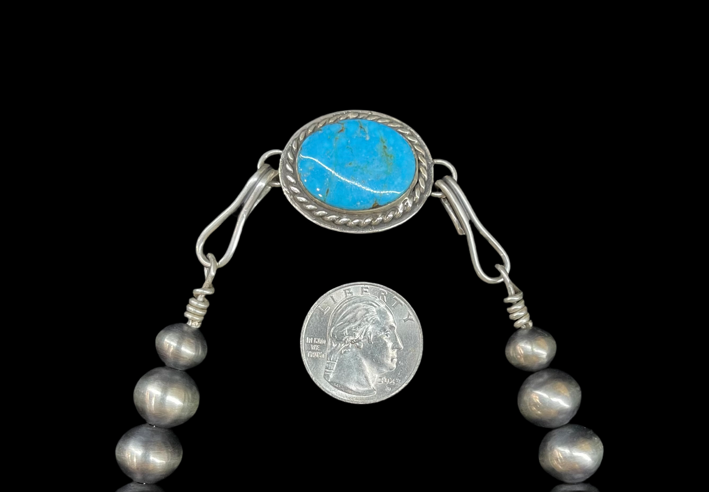 Handmade Navajo Pearls and Kingman Turquoise Necklace By Tustin Daye & Tommy Jackson, Navajo