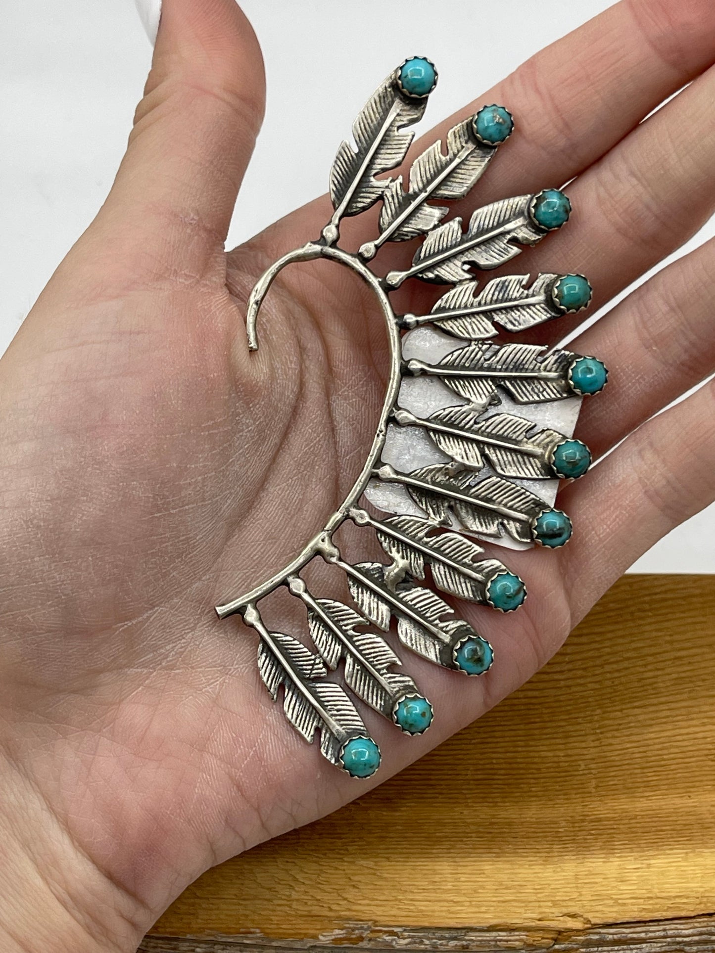 Left Ear Kingman Turquoise Headdress Cuff, Navajo