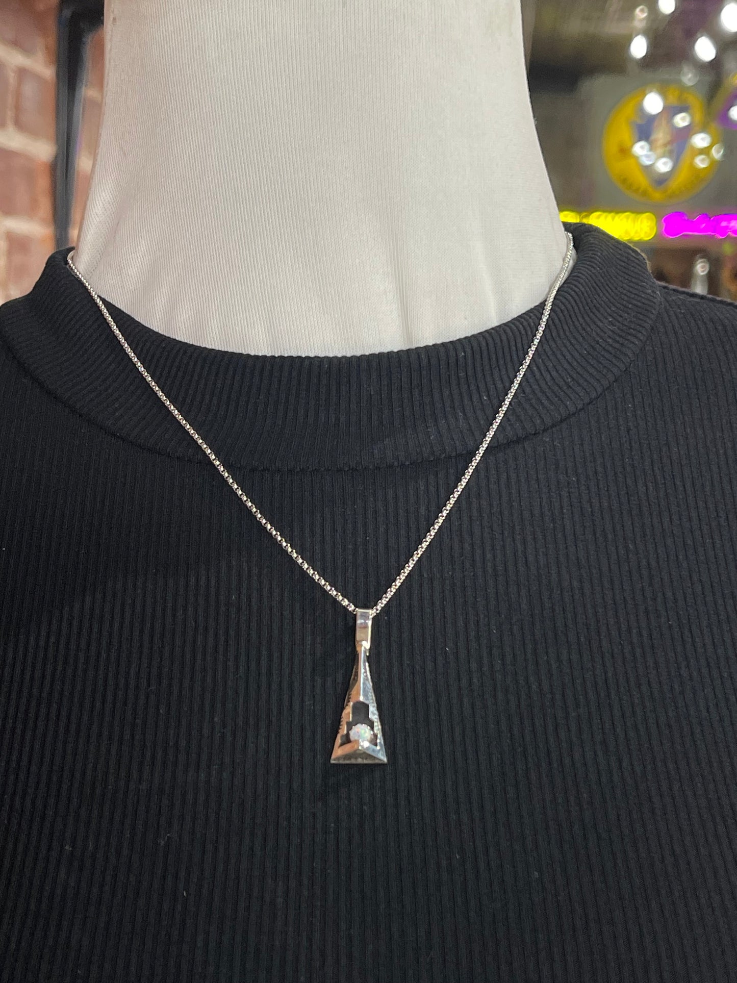 18" White Opal Shadowbox Teepee Pendant Necklace by Felix Perry, Navajo