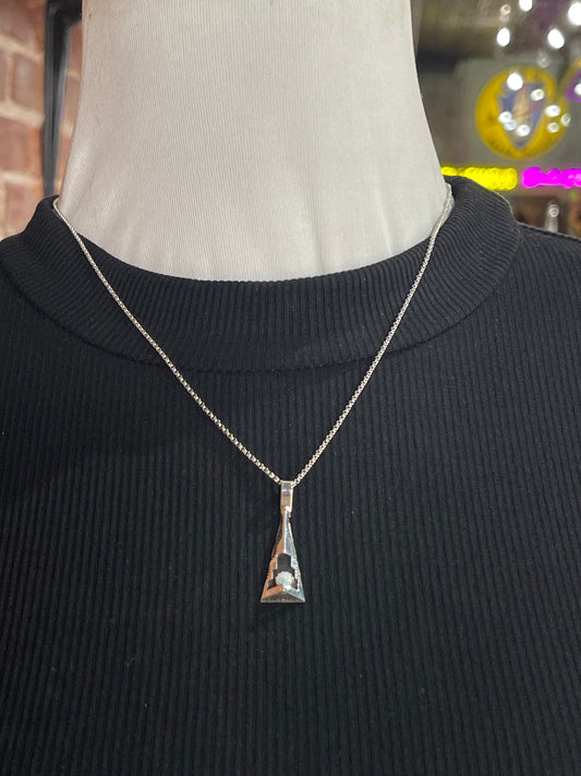 18" White Opal Shadowbox Teepee Pendant Necklace by Felix Perry, Navajo