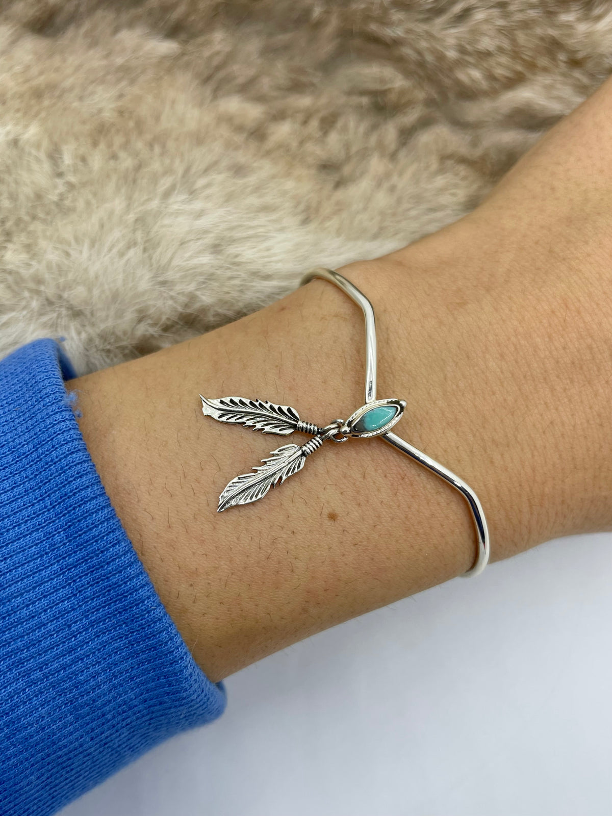 5.75”-7.25” Chevron with Turquoise & Feathers Cuff