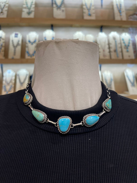 16" 5 Stone Kingman Turquoise Choker by Augustine Largo, Navajo