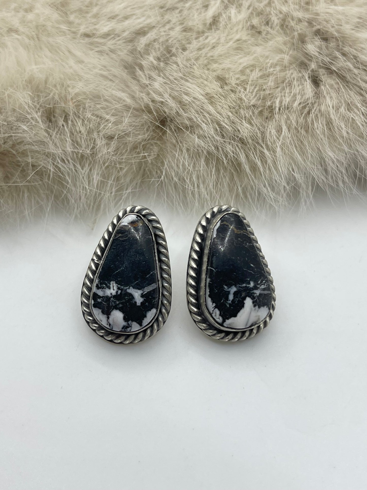 White Buffalo Post Earring by Paul Largo, Navajo
