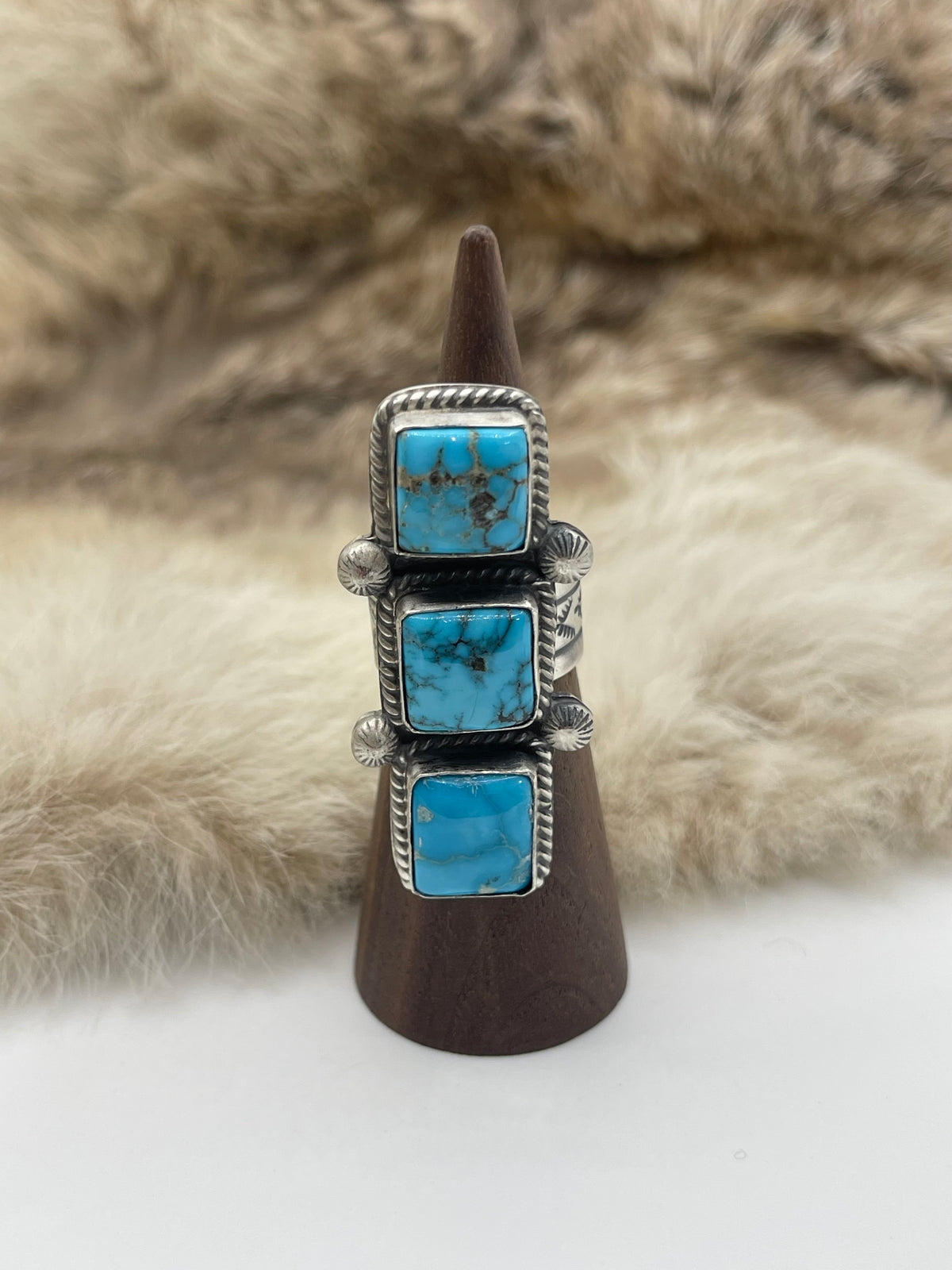 Adjustable 7.0-11.0 Turquoise Ring Stamped "P"