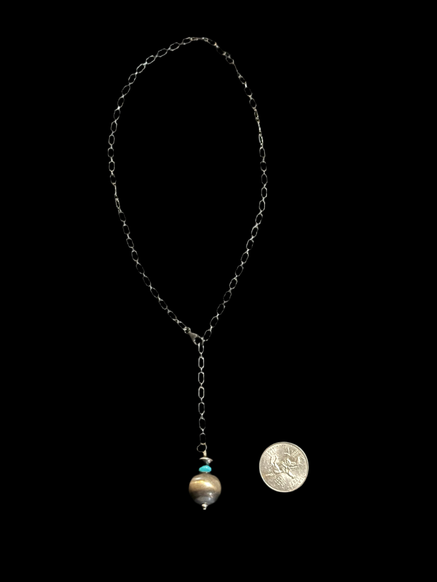18" 16mm Navajo Pearl & Turquoise Adjustable Lariat Necklace