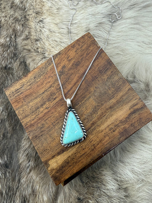 Kingman Turquoise Pendant on 18" Chain by Johnny Dixon, Navajo