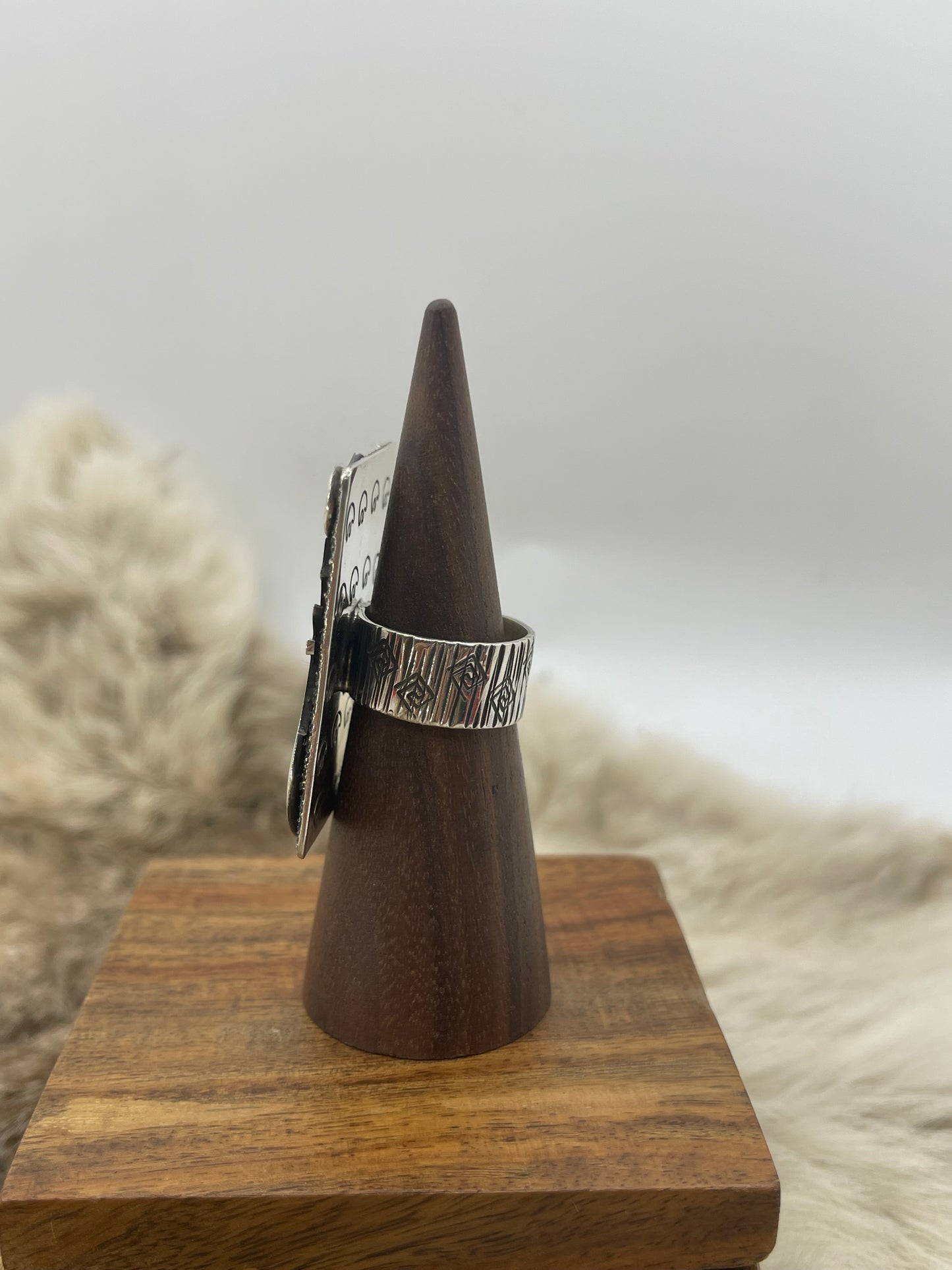 7.5 Red Coral Ring by Alex Sanchez, Navajo