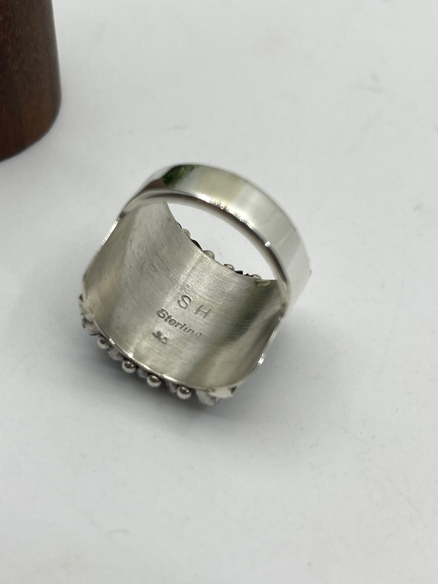 5 Row Turquoise Snake Eye Ring by Stephen Haloo, Zuni