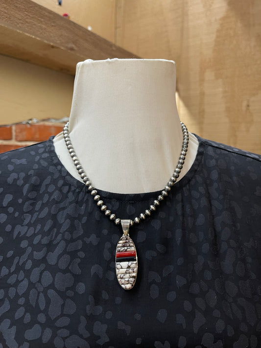 Wild Horse & Onyx & Coral Cobblestone Inay 3-piece set by Thomas Francusco, Navajo