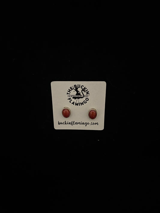 8.5 Red Coral Oval Post Earrings