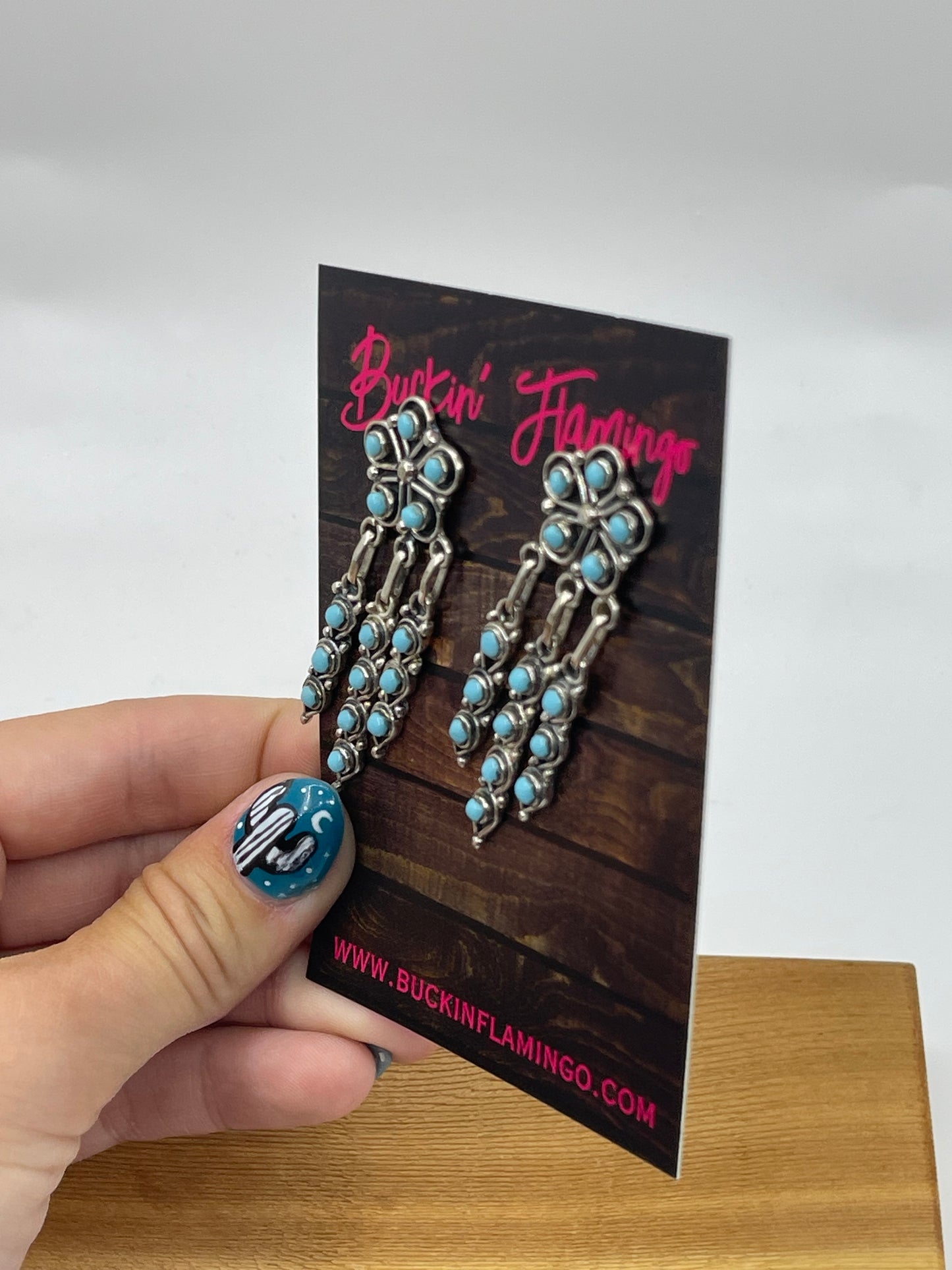 Zuni Turquoise Flower Chandelier Post Dangle Earrings