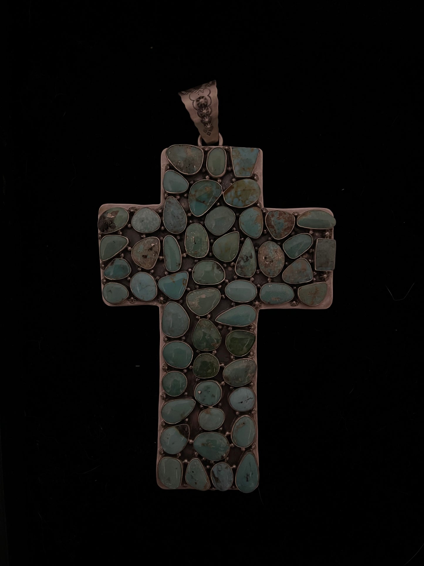 51 Stone Kingman Turquoise Cross Pendant with a 13.5mm Bale by Zia