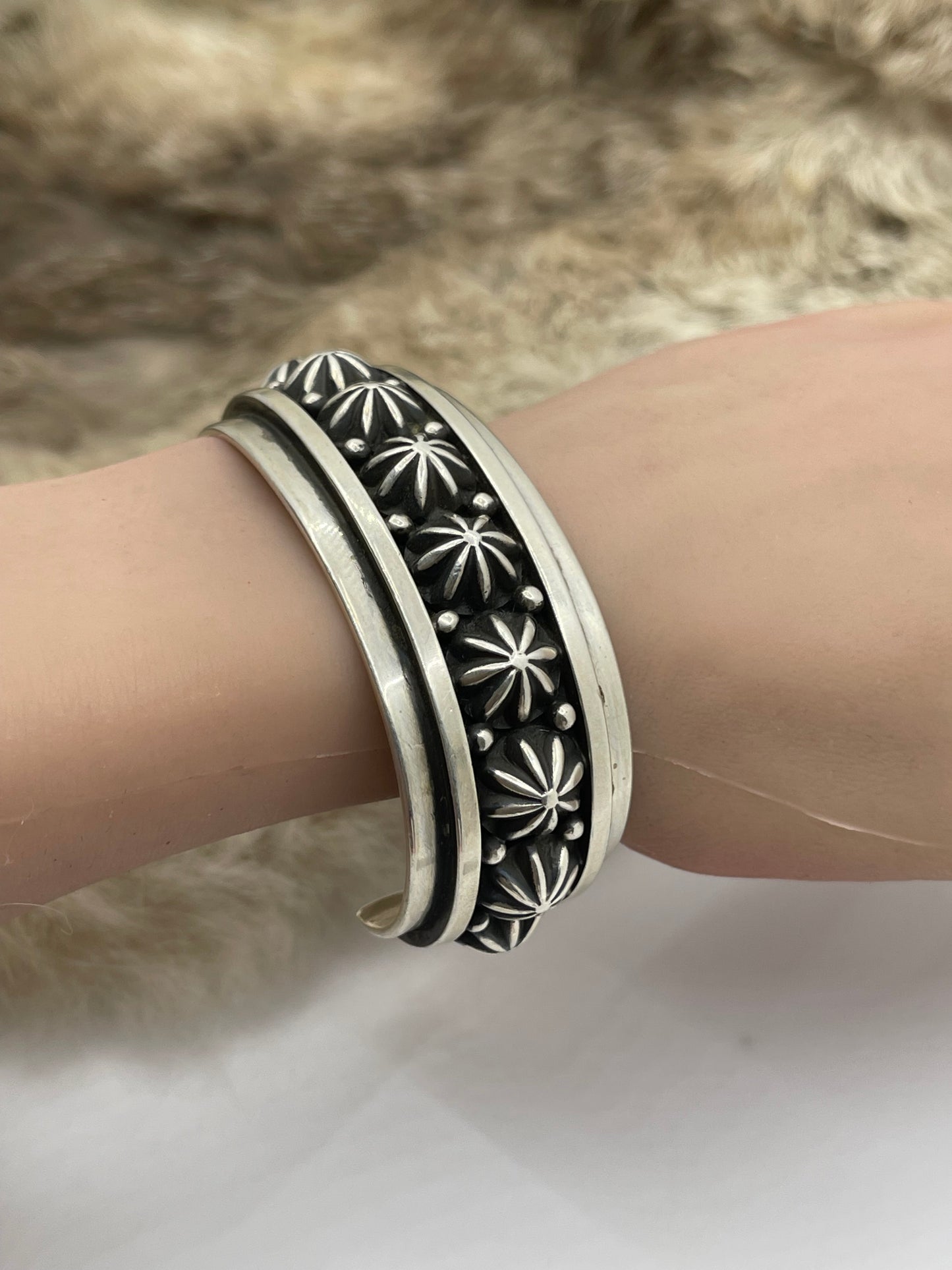 6.5”-6.75” Multi Star Heavy Silver Cuff by Happy Piaso, Navajo