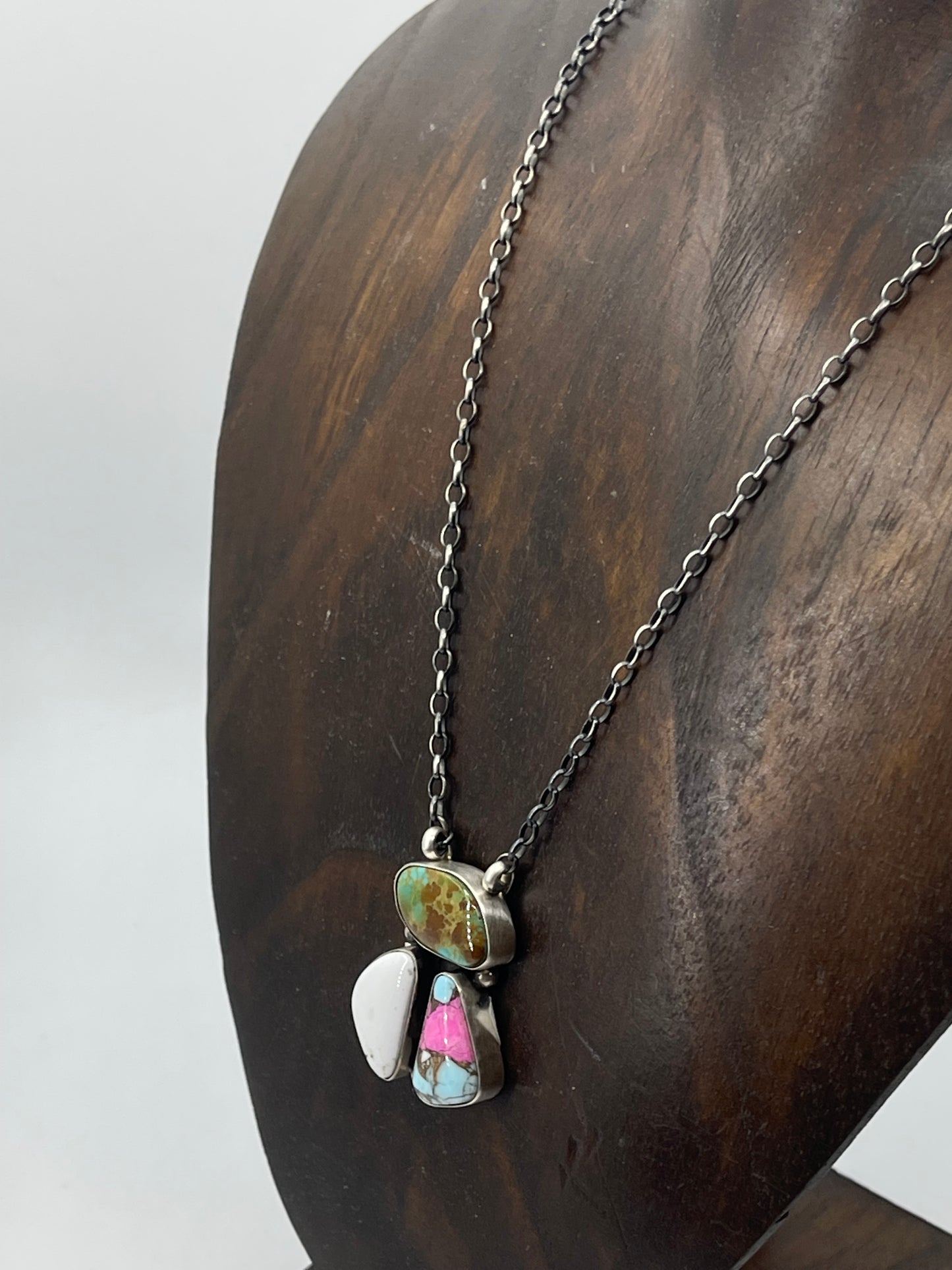 Turquoise, Cotton Candy, and White Buffalo Cluster Necklace by Donovan Skeets, Navajo