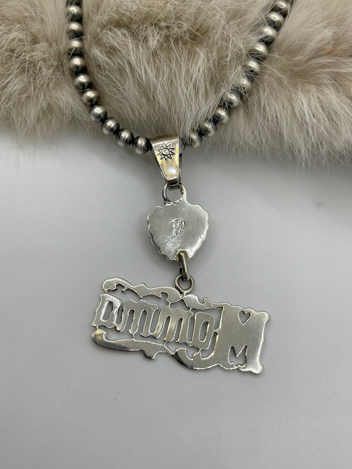5mm 16” Momma Necklace with Turquoise Heart Pendant by Michael Yazzie, Navajo