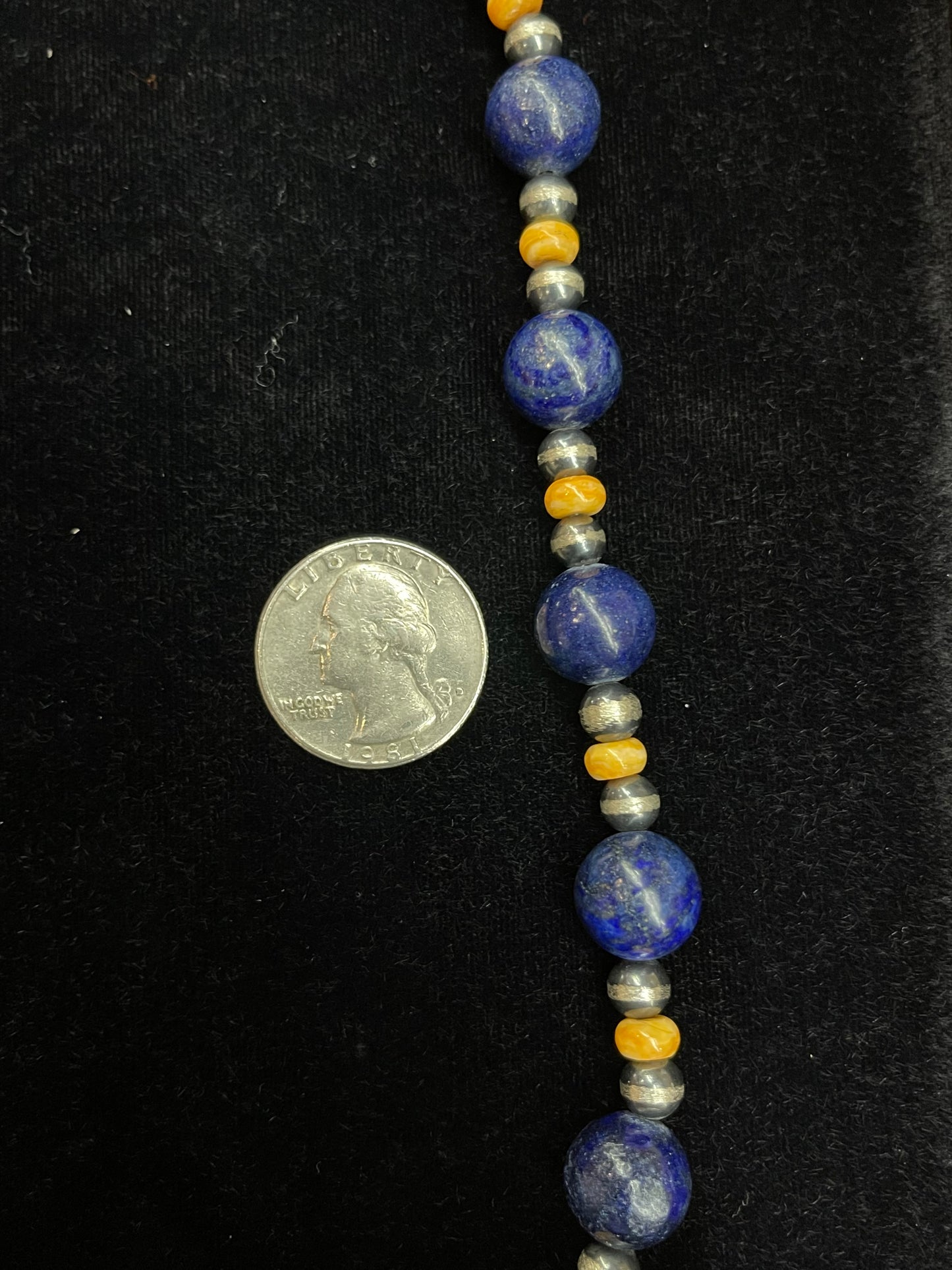 20" Lapis and Orange Spiny Oyster Necklace