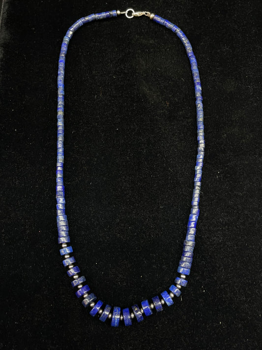 18" Graduated Lapis Heishi Bead Necklace