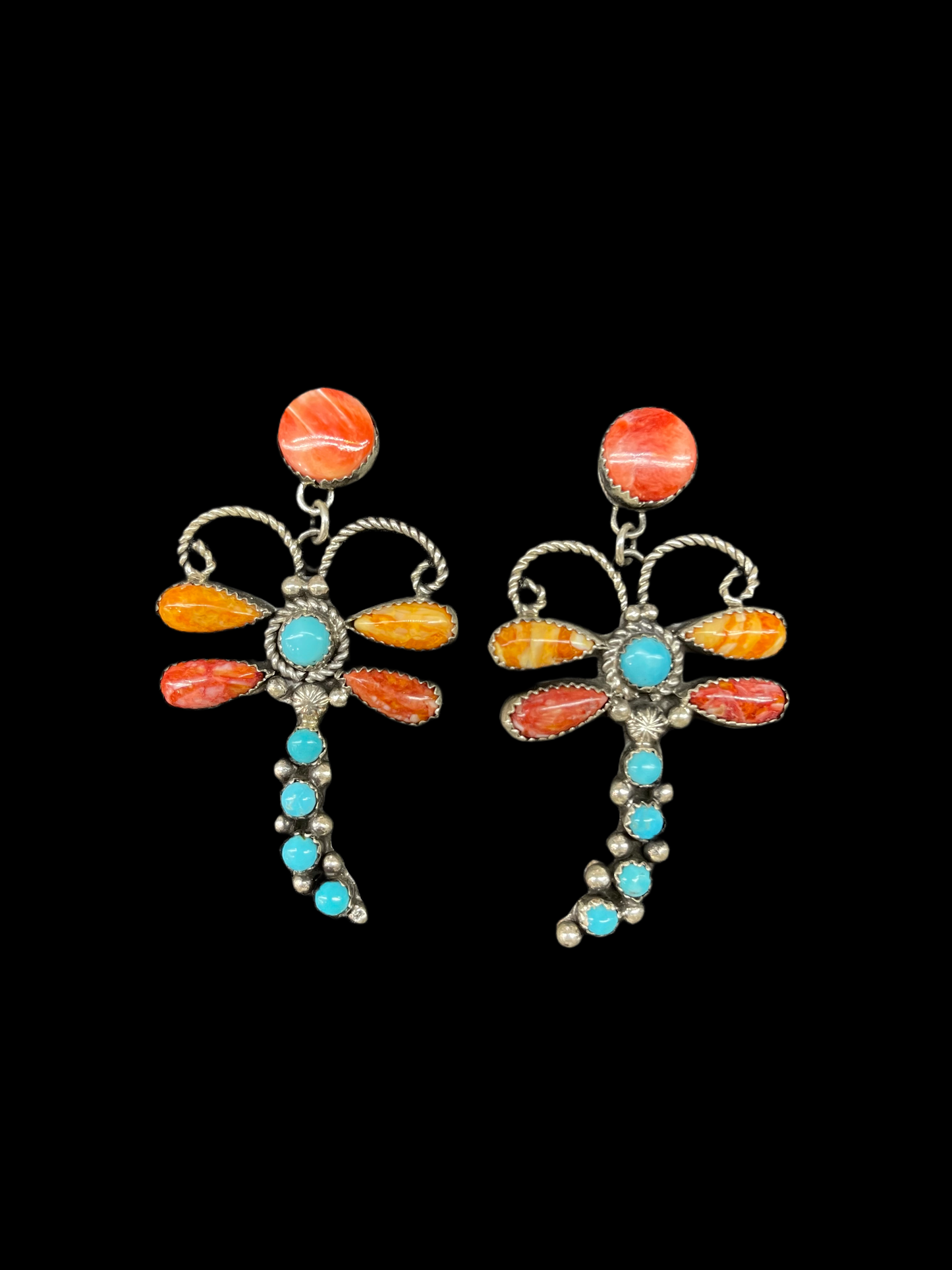 Spiny Oyster Shell and Sleeping Beauty Turquoise Dragonfly Dangle Earrings by LJC