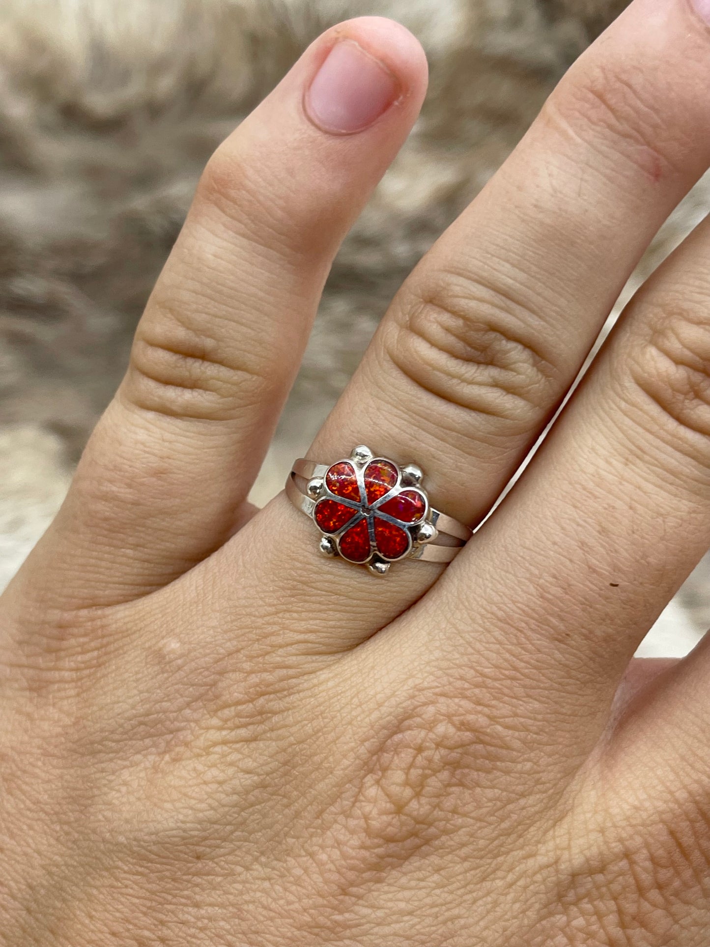 7.0 Dark Orange Opal Ring by Bernadette Hattie, Zuni