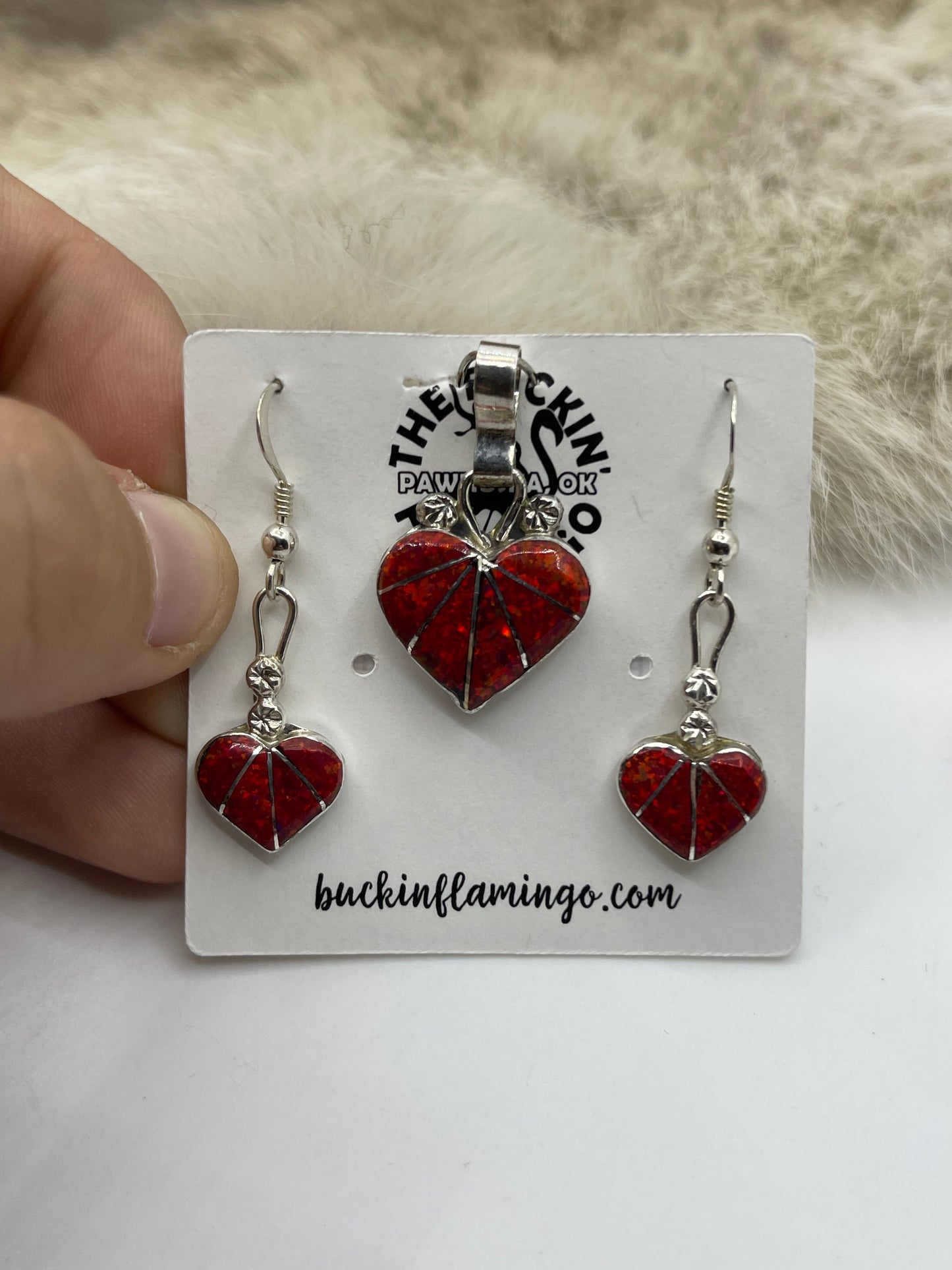 Red Opal Earring & Pendant Set by Ola Eriacho